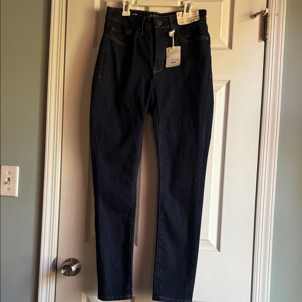 a.n.a Dark Indigo Jeans Label with Contrast Brown Stitching